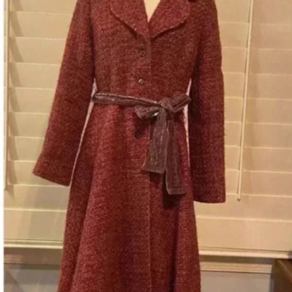 Rare Anthropologie Elevenses Belted Purple/Red Tweed Coat